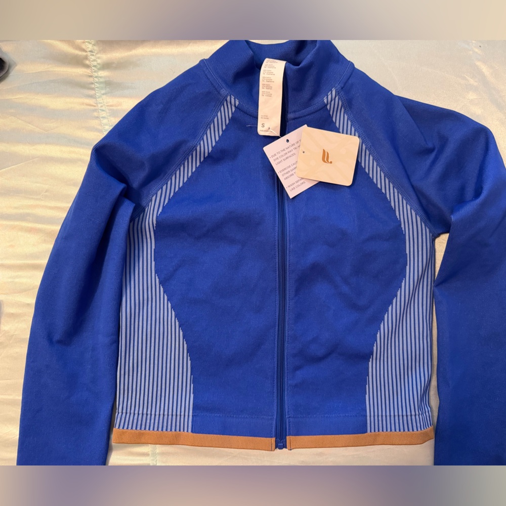 Fabletics Blue and Tan Sportswear Jacket
